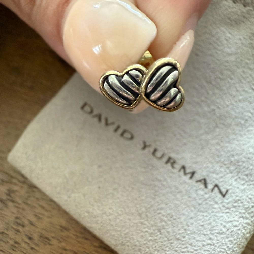 David Yurman Sterling Silver & 18k Gold Cable Heart Earrings 5mm - Picture 2 of 7
